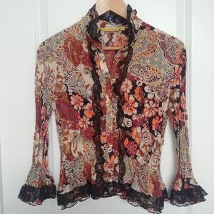 Floral Lace Trim Blouse